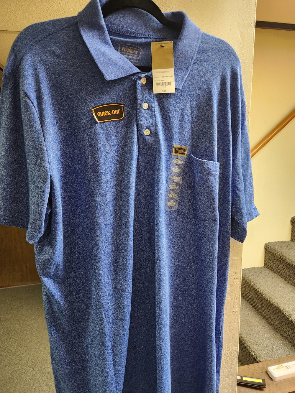 The Foundry Supply Co. Men's Heather Blue Quick-Dri Polo with Pocket XLT